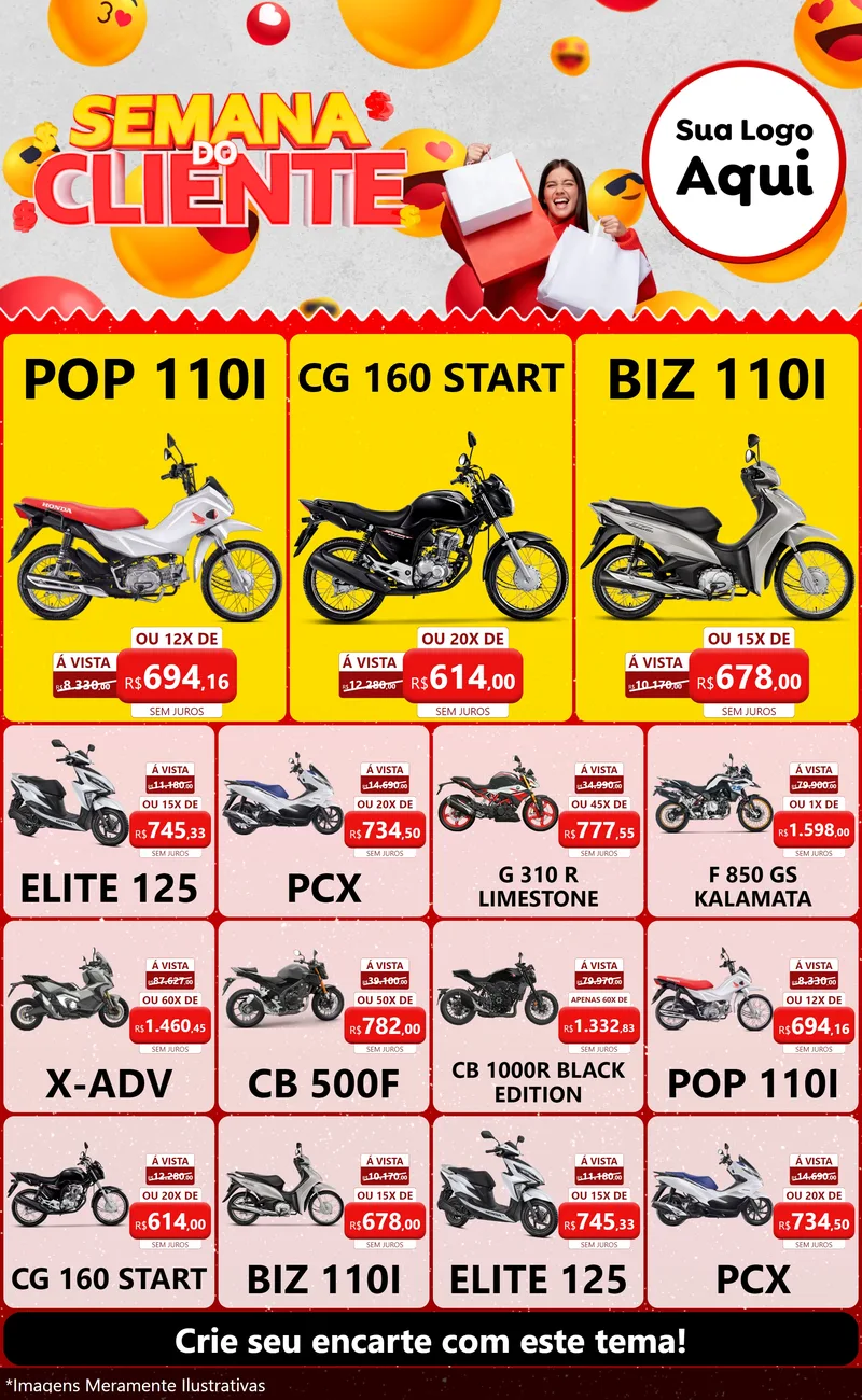 Modelo de Encarte para Encarte Grande com o tema Semana do Cliente para Concessionaria de Motos