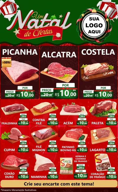 Modelo de Encarte para Encarte Grande com o tema Um Natal de Ofertas para Açougue