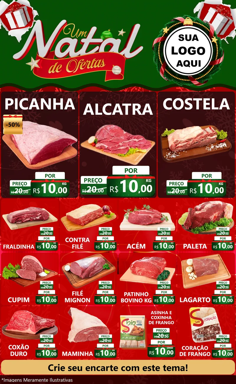 Modelo de Encarte para Encarte Grande com o tema Um Natal de Ofertas para Açougue