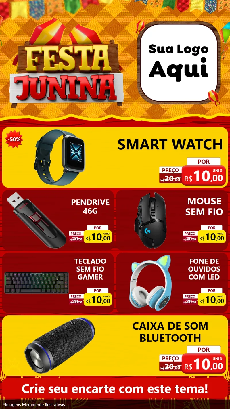 Modelo de TV para TV Vertical com o tema Festa Junina para Informática