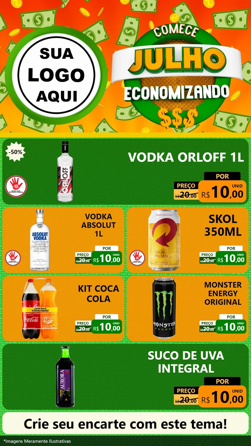 Modelo de TV para TV Vertical com o tema Comece Julho Economizando para Distribuidora de bebidas