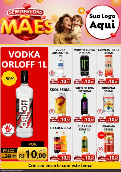 Modelo de Encarte para Encarte A4 Vertical com o tema Semana das Mães para Distribuidora de bebidas