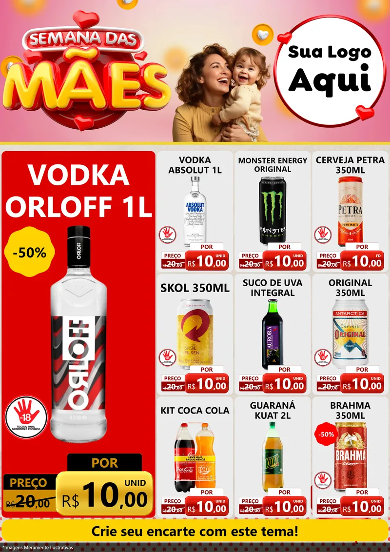 Modelo de Encarte para Encarte A4 Vertical com o tema Semana das Mães para Distribuidora de bebidas