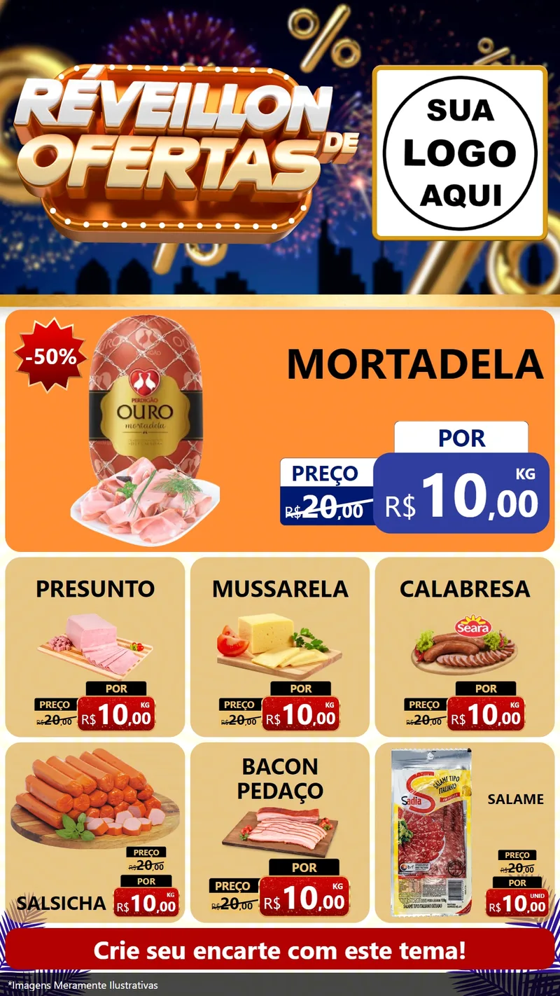 Modelo de Rede Social para Stories com o tema Réveillon de Ofertas para Frios e Laticínios