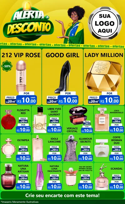 Modelo de Encarte para Encarte Grande com o tema Alerta de Desconto para Perfumes