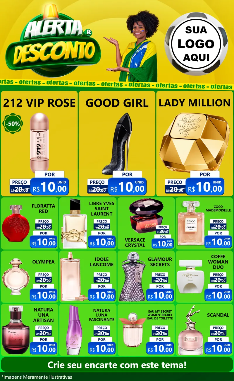 Modelo de Encarte para Encarte Grande com o tema Alerta de Desconto para Perfumes