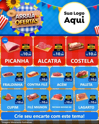 Modelo de Rede Social para Feed Instagram com o tema Arraiá de Ofertas para Açougue