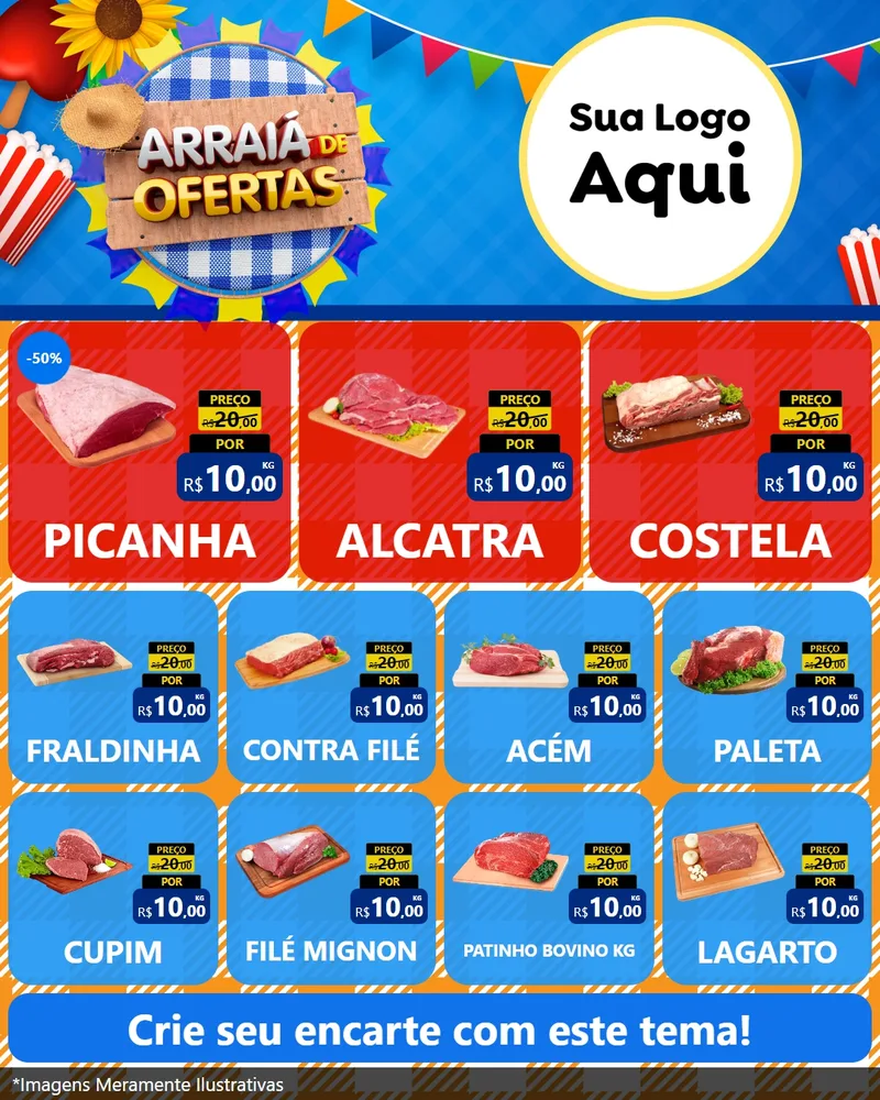 Modelo de Rede Social para Feed Instagram com o tema Arraiá de Ofertas para Açougue