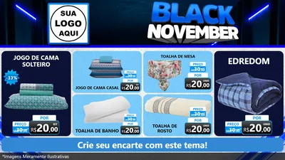 Modelo de TV para TV Horizontal com o tema Black November para Cama, Mesa e Banho
