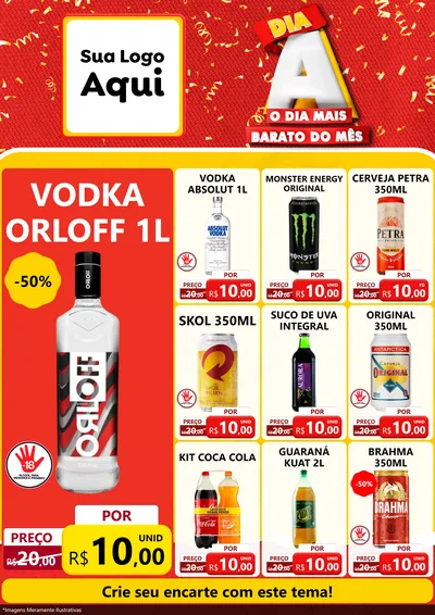 Modelo de Encarte para Encarte A4 Vertical com o tema Dia A o Dia Mais Barato do Mês para Distribuidora de bebidas