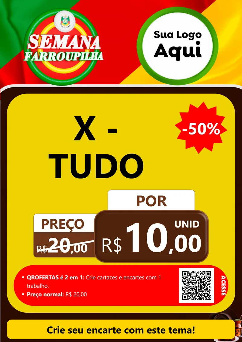 Modelo de Cartaz para Cartaz A4 Vertical com o tema Semana Farroupilha para Hamburgueria
