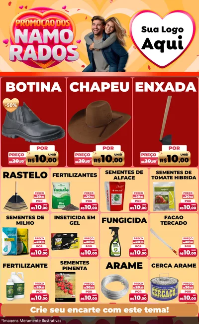 Modelo de Encarte para Encarte Grande com o tema Promoção dos Namorados para Agropecuária