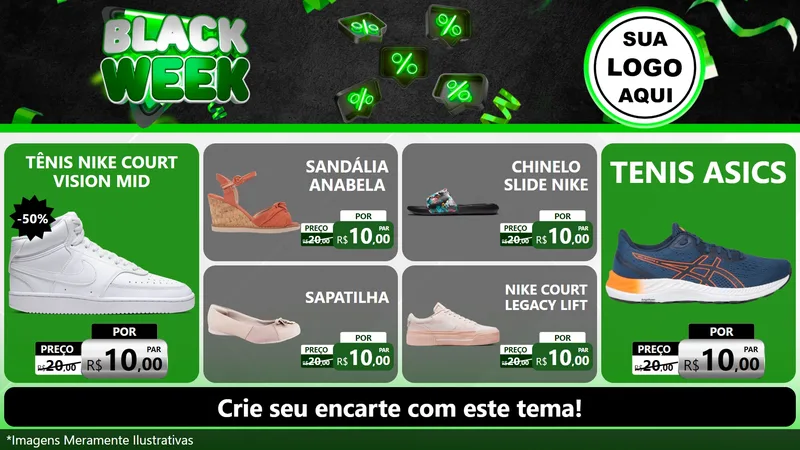 Modelo de TV para TV Horizontal com o tema Black Week para Calçados