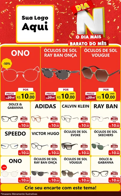 Modelo de Encarte para Encarte Grande com o tema Dia N o Dia Mais Barato do Mês para Óticas