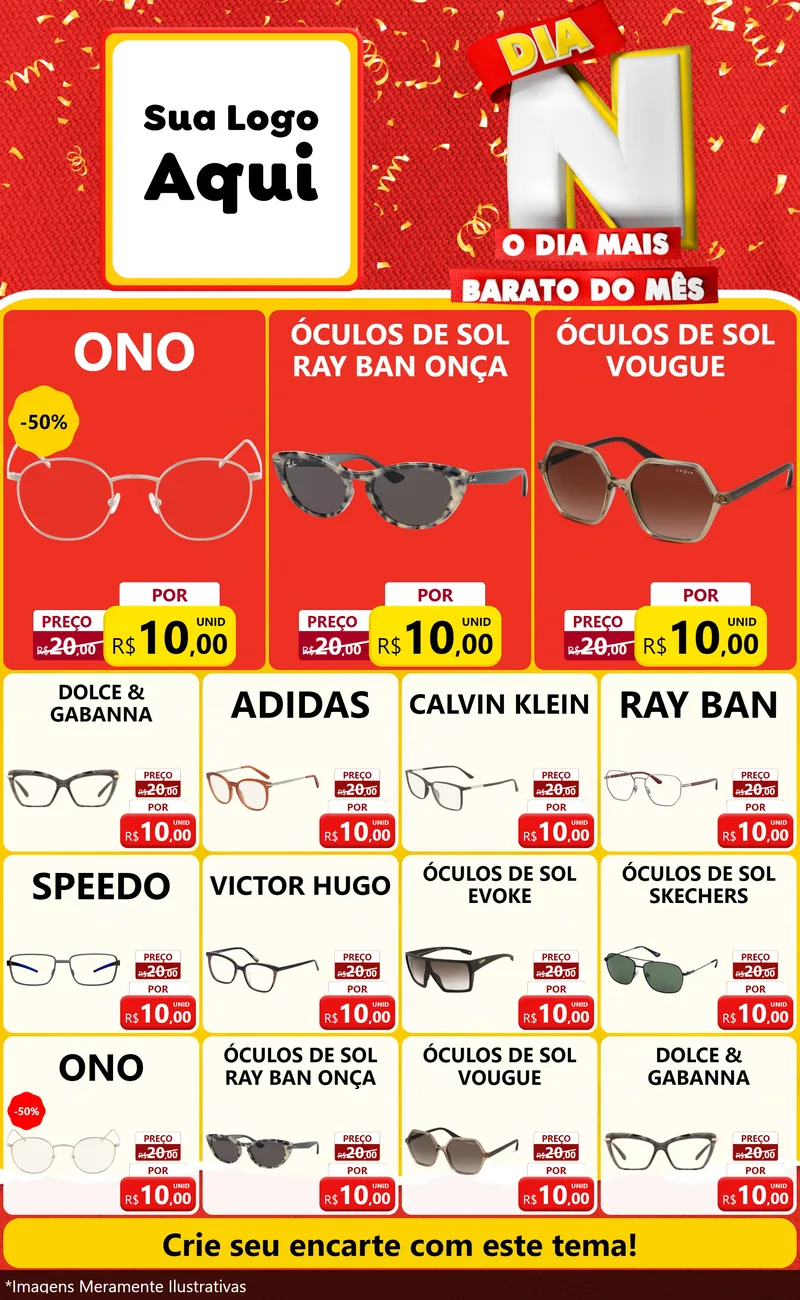 Modelo de Encarte para Encarte Grande com o tema Dia N o Dia Mais Barato do Mês para Óticas