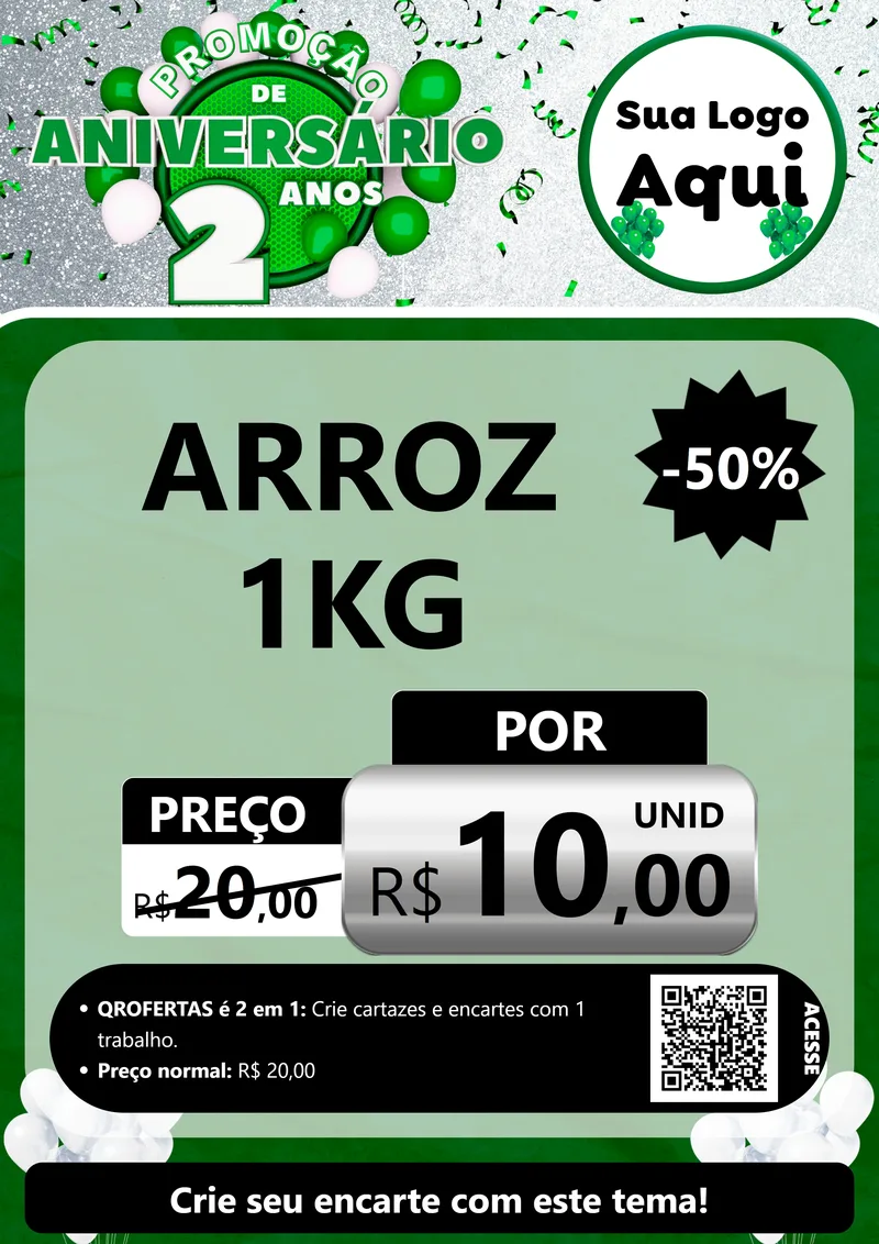 Modelo de Cartaz para Cartaz A4 Vertical com o tema Promoção de Aniversário - 2 Anos para Supermercado