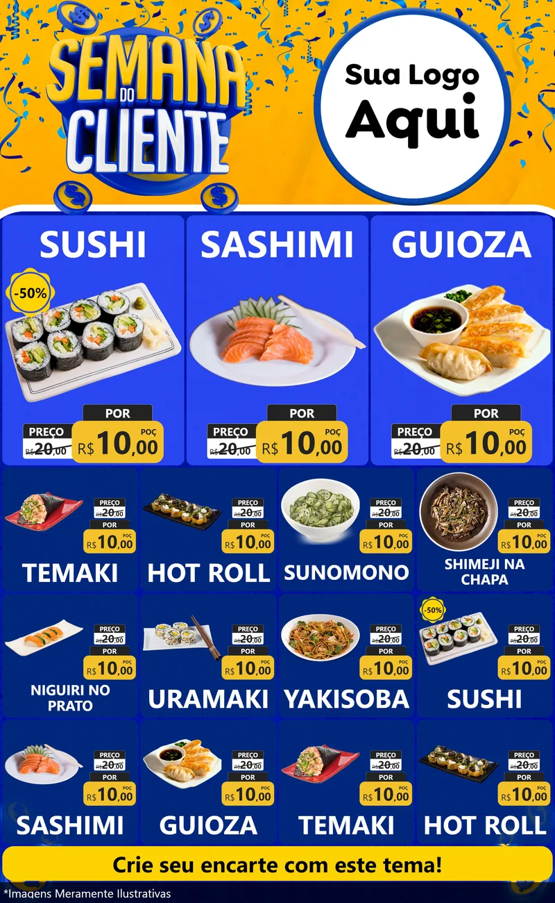 Modelo de Encarte para Encarte Grande com o tema Semana do Cliente para Comida japonesa