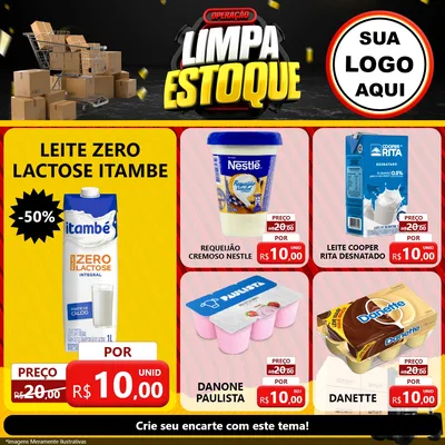 Modelo de Rede Social para Feed Facebook com o tema Operação Limpa Estoque para Frios e Laticínios