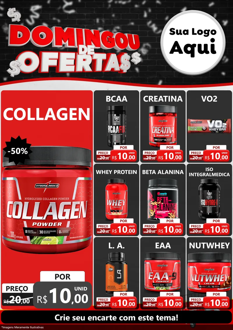 Modelo de Encarte para Encarte A4 Vertical com o tema Domingou de Ofertas para Suplementos alimentares