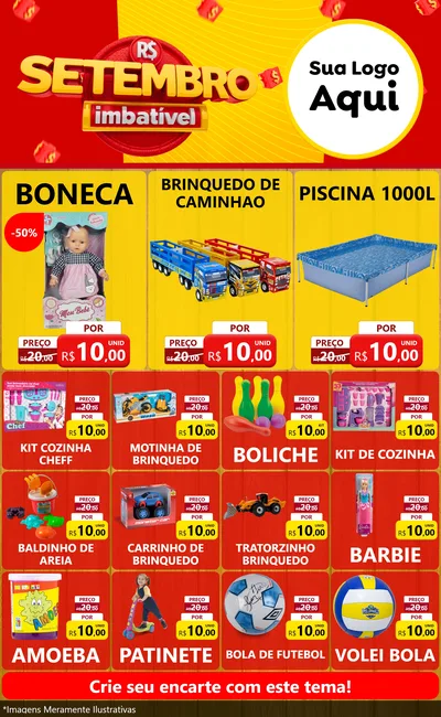Modelo de Encarte para Encarte Grande com o tema Setembro Imbatível para Brinquedos