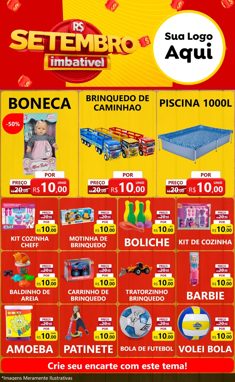 Modelo de Encarte para Encarte Grande com o tema Setembro Imbatível para Brinquedos
