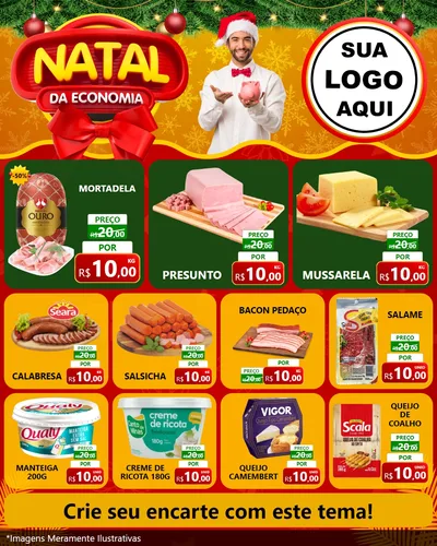 Modelo de Rede Social para Feed Instagram com o tema Natal da Economia para Frios e Laticínios