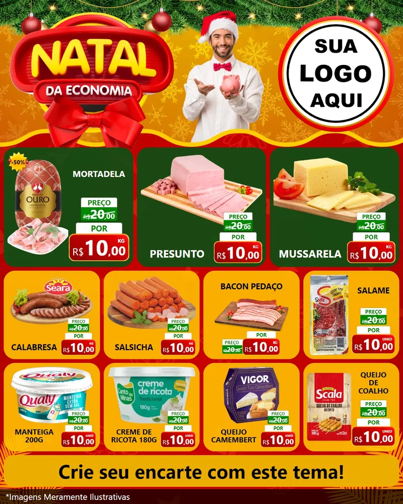 Modelo de Rede Social para Feed Instagram com o tema Natal da Economia para Frios e Laticínios