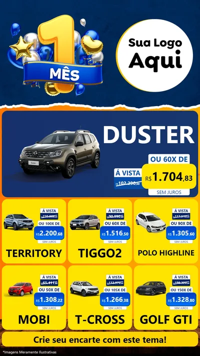 Modelo de Rede Social para Stories com o tema Um Mês de Aniversário para Concessionaria de Carros