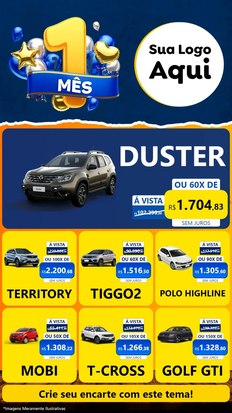 Modelo de Rede Social para Stories com o tema Um Mês de Aniversário para Concessionaria de Carros