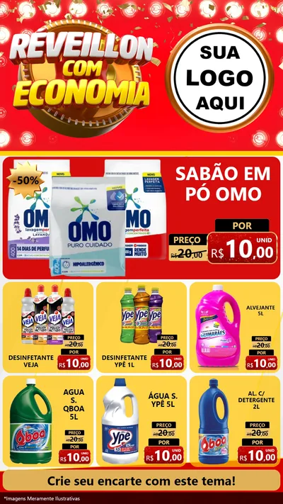 Modelo de Rede Social para Stories com o tema Réveillon com Economia para Produtos de Limpeza