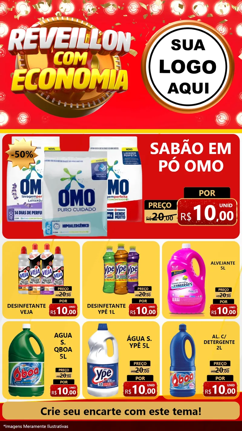 Modelo de Rede Social para Stories com o tema Réveillon com Economia para Produtos de Limpeza