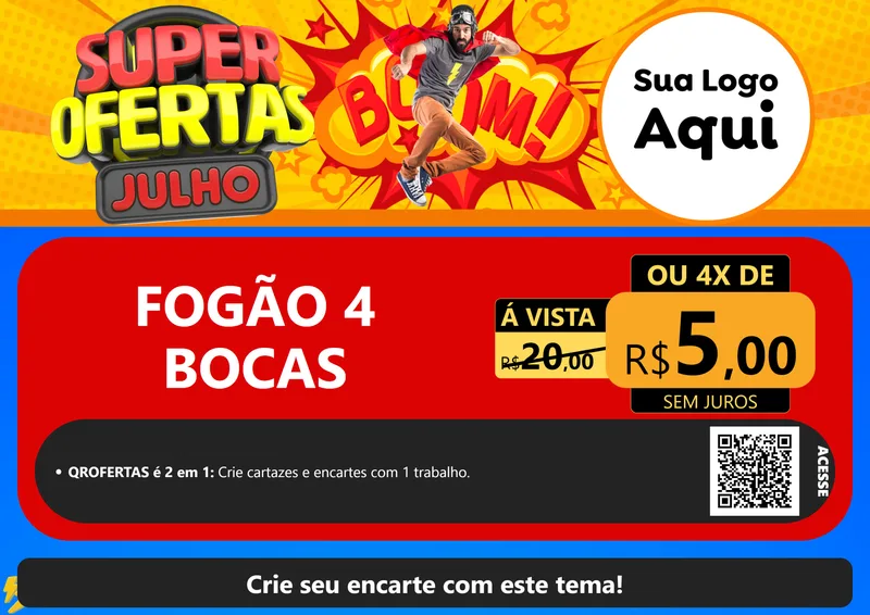 Modelo de Cartaz para Cartaz A4 Horizontal com o tema Super Ofertas Julho para Móveis e Eletro