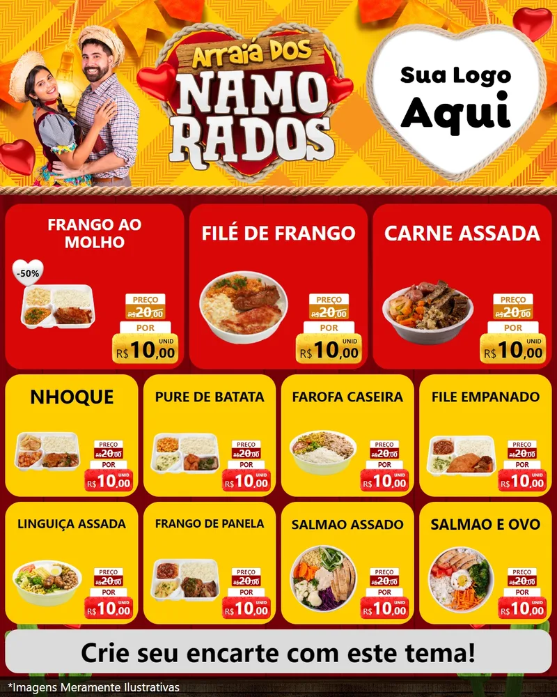 Modelo de Rede Social para Feed Instagram com o tema Arraiá dos Namorados para Restaurante