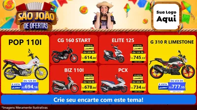 Modelo de TV para TV Horizontal com o tema São João de Ofertas para Concessionaria de Motos