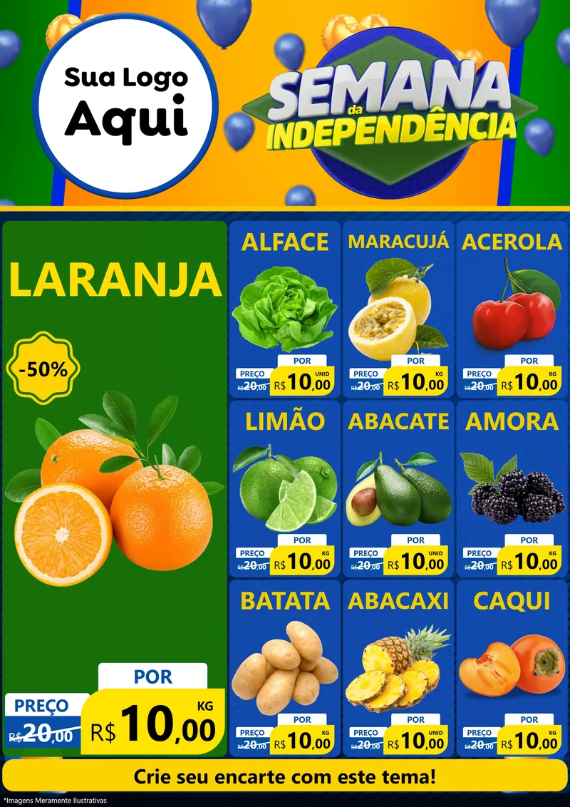 Modelo de Encarte para Encarte A4 Vertical com o tema Semana da Independência para Hortifrúti