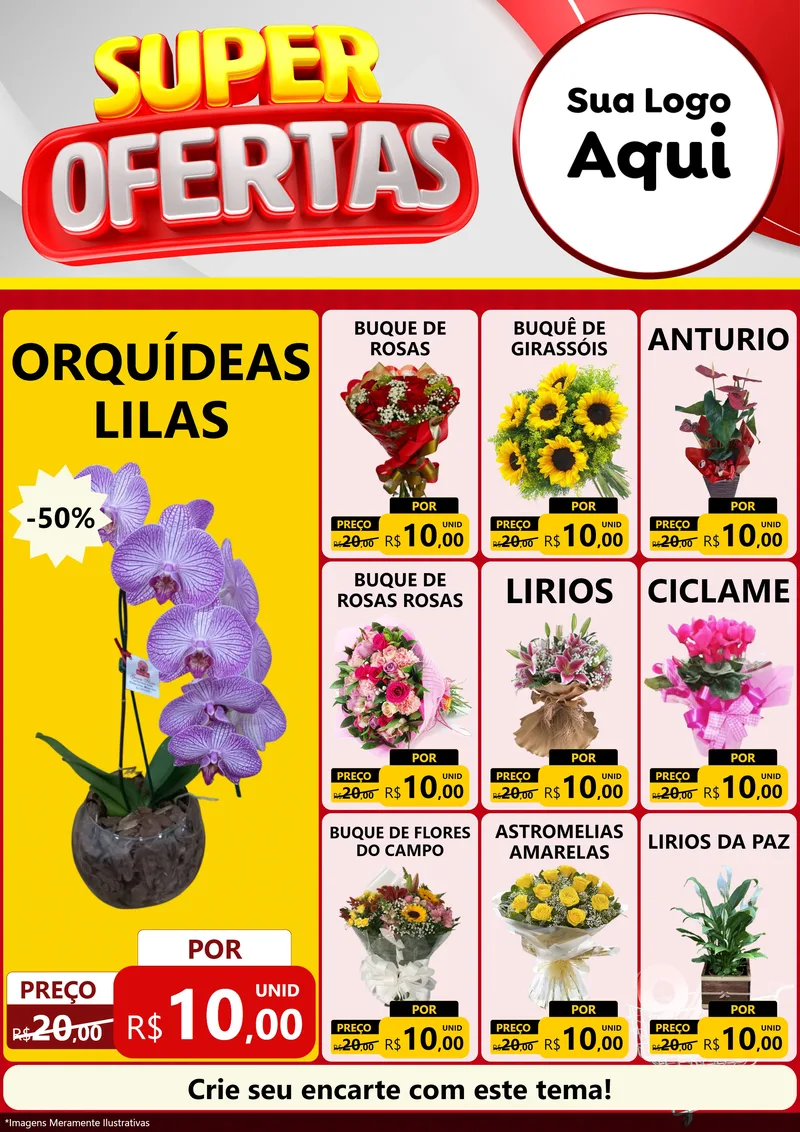 Modelo de Encarte para Encarte A4 Vertical com o tema Super Ofertas para Floricultura e jardim