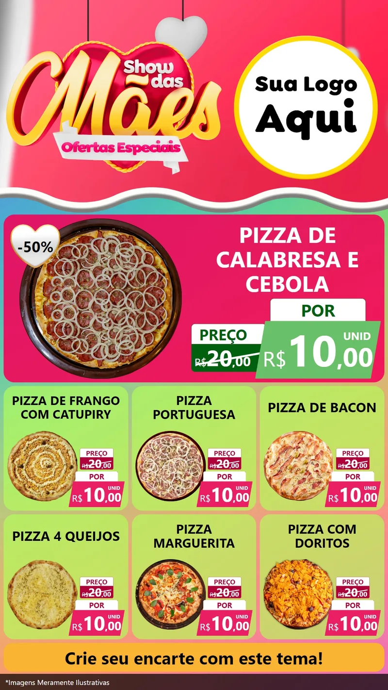 Modelo de Rede Social para Stories com o tema Show das Mães - Ofertas Especiais para Pizzaria