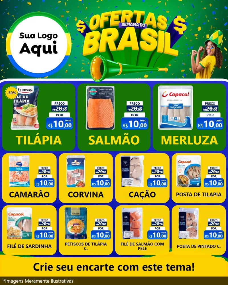 Modelo de Rede Social para Feed Instagram com o tema Ofertas Semana do Brasil para Peixaria