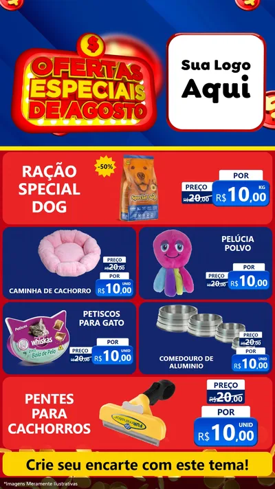 Modelo de TV para TV Vertical com o tema Ofertas Especiais de Agosto para Pet Shop