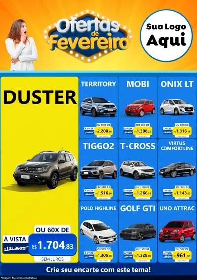 Modelo de Encarte para Encarte A4 Vertical com o tema Ofertas de Fevereiro para Concessionaria de Carros