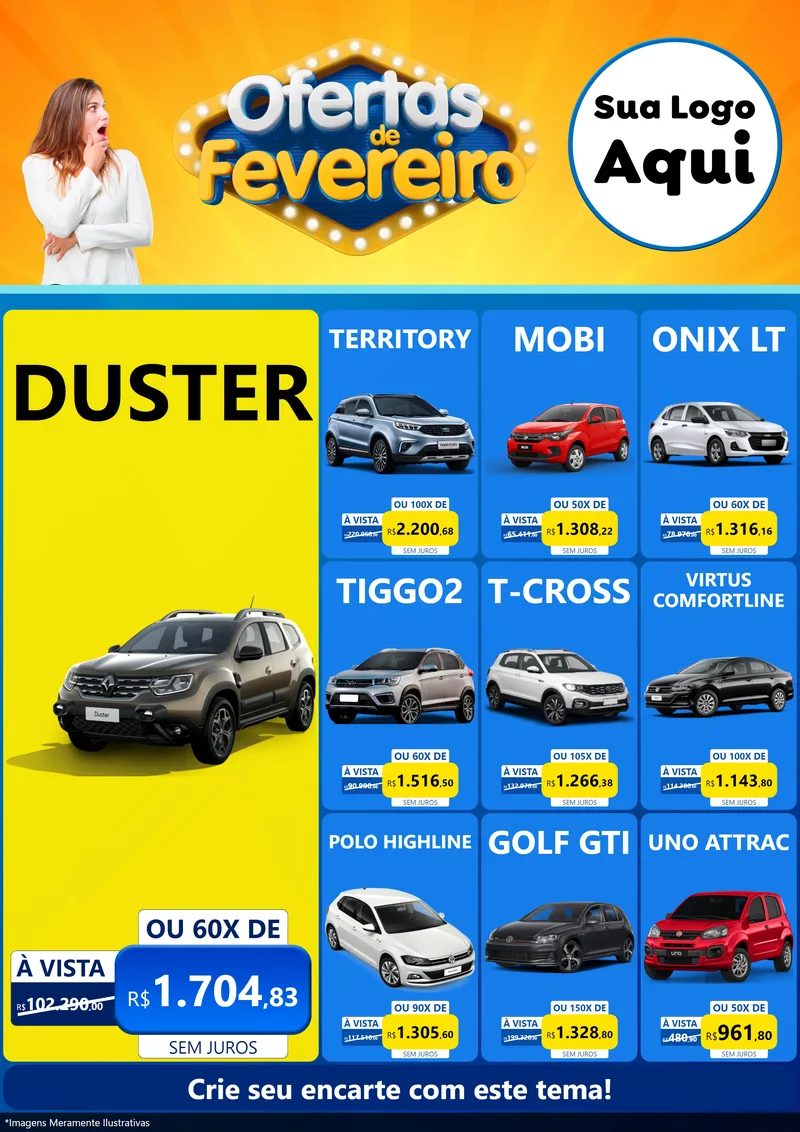 Modelo de Encarte para Encarte A4 Vertical com o tema Ofertas de Fevereiro para Concessionaria de Carros