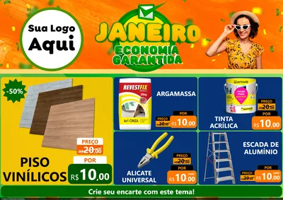 Modelo de Encarte para Encarte A4 Horizontal com o tema Janeiro - Economia Garantida para Material para Construção