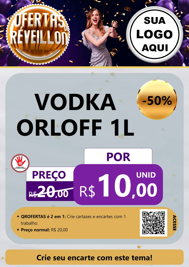 Modelo de Cartaz para Cartaz A4 Vertical com o tema Ofertas de Réveillon para Distribuidora de bebidas