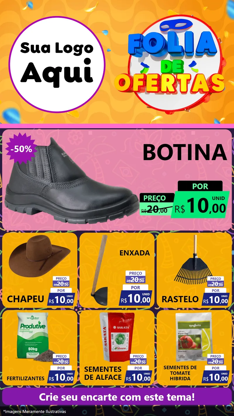 Modelo de Rede Social para Stories com o tema Folia de Ofertas para Agropecuária