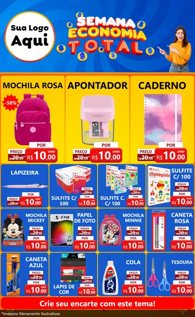 Modelo de Encarte para Encarte Grande com o tema Semana Economia Total para Papelaria