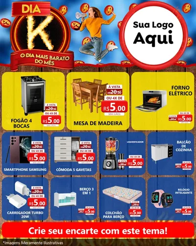 Modelo de Rede Social para Feed Instagram com o tema Dia K - O Dia Mais Barato Do Mês para Móveis e Eletro