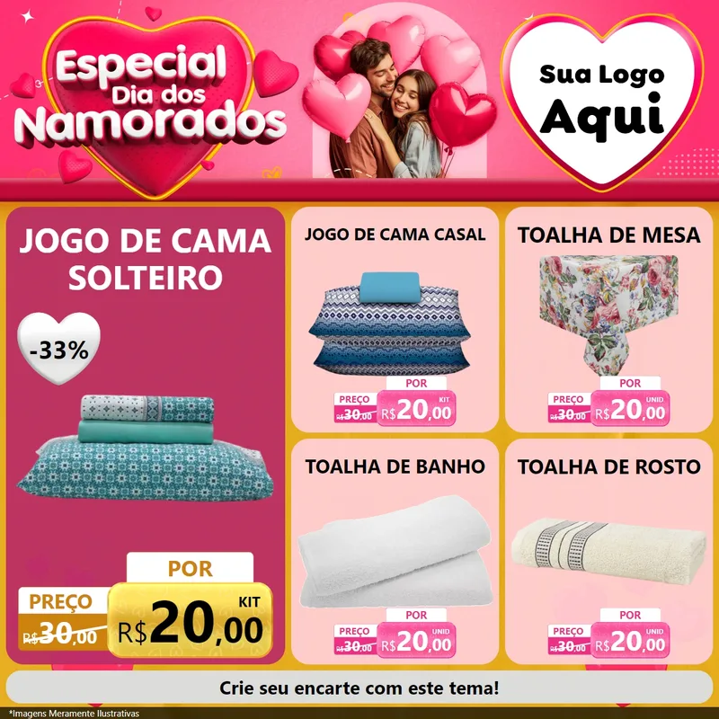 Modelo de Rede Social para Feed Facebook com o tema Especial Dia dos Namorados para Cama, Mesa e Banho