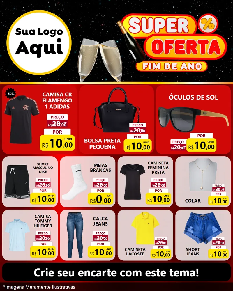 Modelo de Rede Social para Feed Instagram com o tema Super Oferta Fim de Ano para Roupas e acessórios
