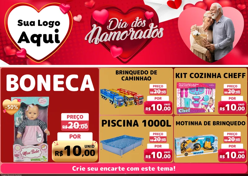 Modelo de Encarte para Encarte A4 Horizontal com o tema Dia Dos Namorados para Brinquedos