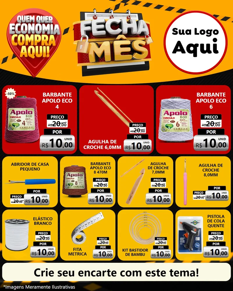 Modelo de Rede Social para Feed Instagram com o tema Fecha Mês para Armarinho e Aviamentos